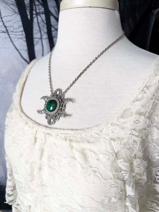GREEN FAIRY Triple Moon Necklace - Malachite Gemstone