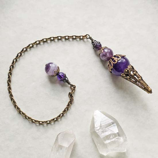 Amethyst Pendulum A - Antique Brass