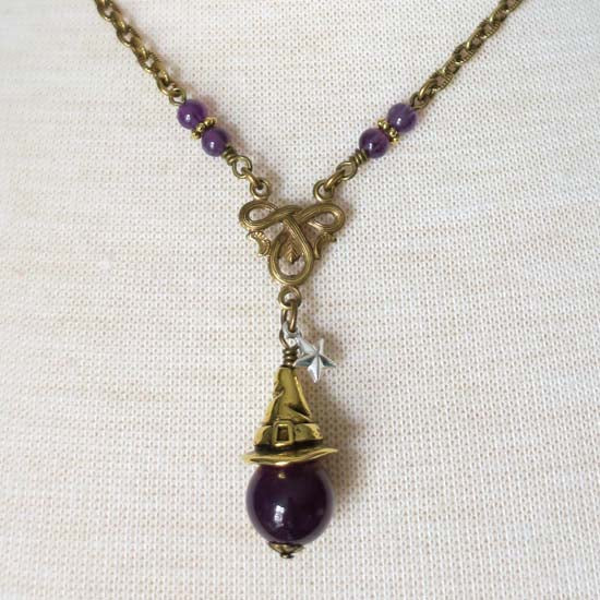 "Amethyst Witch" Necklace - antique brass