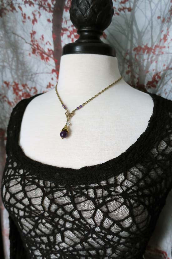 "Amethyst Witch" Necklace - antique brass