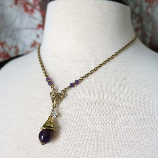 "Amethyst Witch" Necklace - antique brass