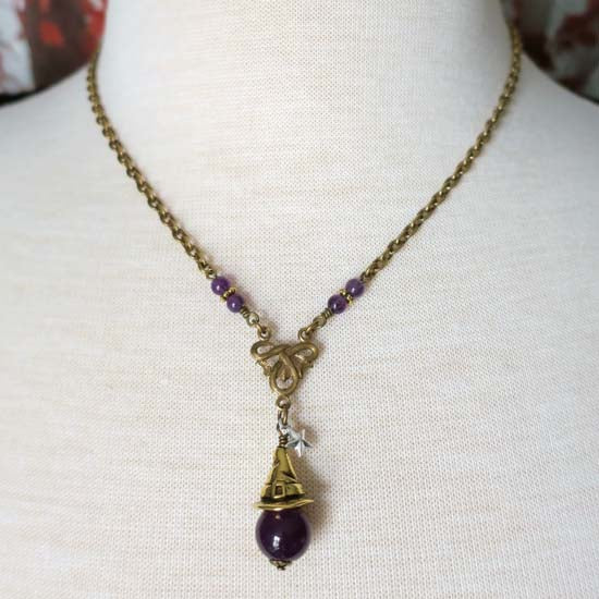 "Amethyst Witch" Necklace - antique brass