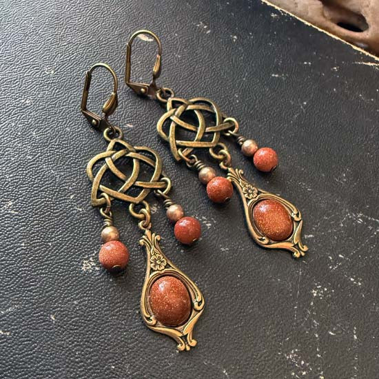 Celtic Dangles Earrings - Goldstone
