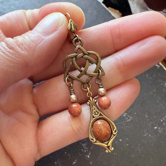 Celtic Dangles Earrings - Goldstone