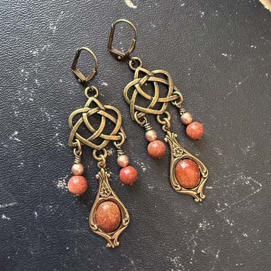 Celtic Dangles Earrings - Goldstone