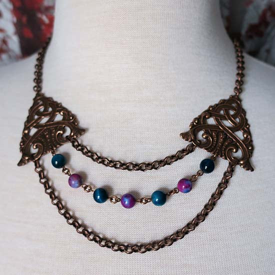 CELTIC STATEMENT Necklace - Sea Sediment Jasper and Blue Tiger Eye
