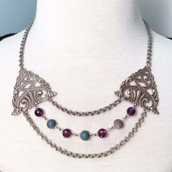 Celtic Statement Necklace - aged silver -