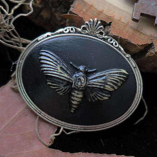 DEATH'S HEAD MOTH Brooch - antique silver