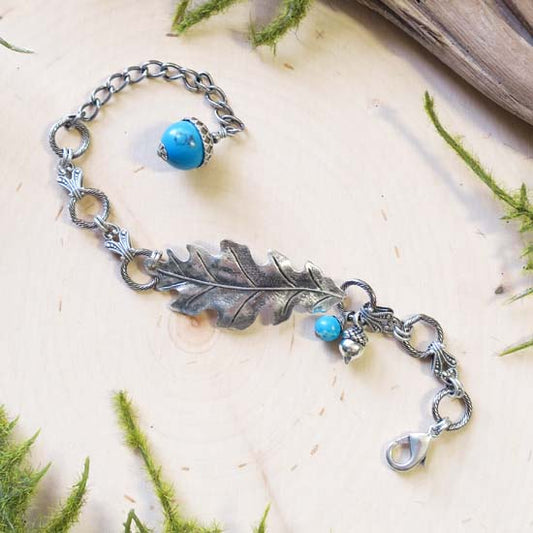 12 Birthstone Oak + Acorn *December/Turquoise* - bracelet