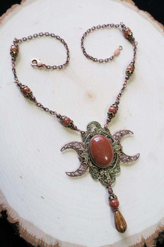 DEMETER Triple Moon Necklace - Goldstone