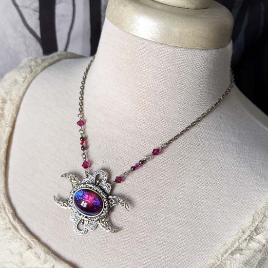 Triple Moon Necklace - Dragon's Breath vintage glass
