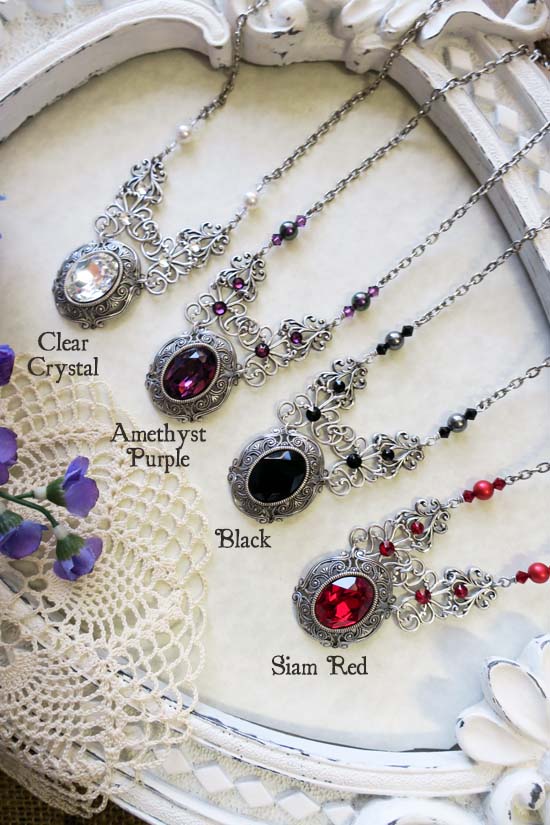 The Duchess Necklace - Antique Silver - Crystal Color Options Available