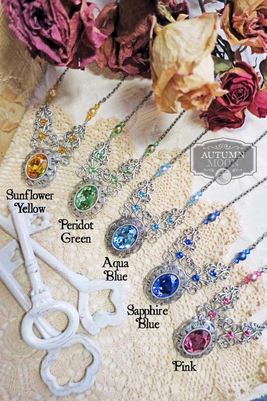 The Duchess Necklace - Antique Silver - Crystal Color Options Available