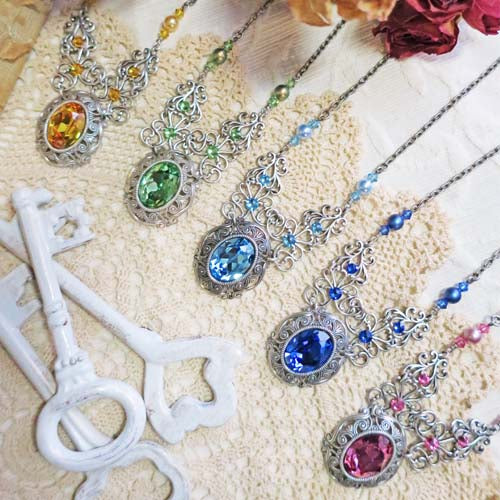 The Duchess Necklace - Antique Silver - Crystal Color Options Available