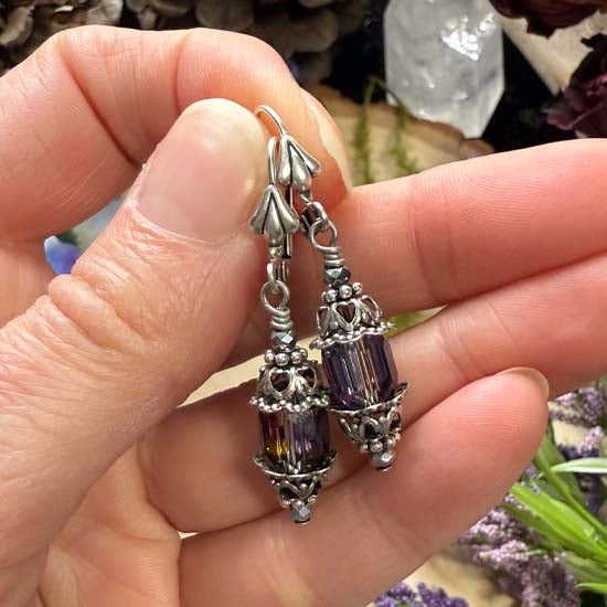 FAIRY LANTERN Earrings - black shimmer w/antique silver