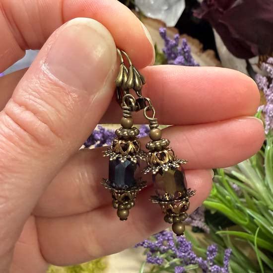 FAIRY LANTERN Earrings - purple shimmer w/antique brass