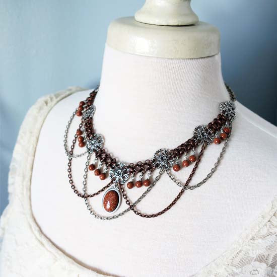 FREYA Statement Necklace with Goldstone Stones