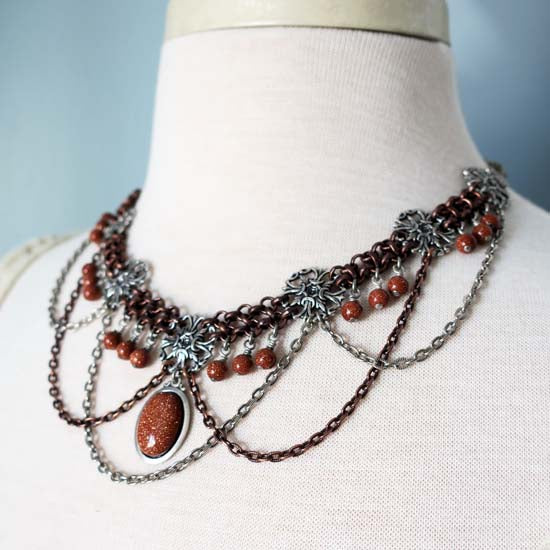 FREYA Statement Necklace with Goldstone Stones