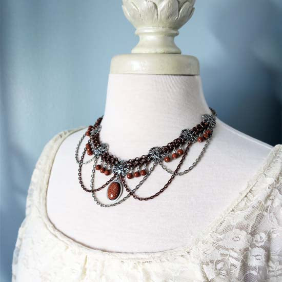 FREYA Statement Necklace with Goldstone Stones