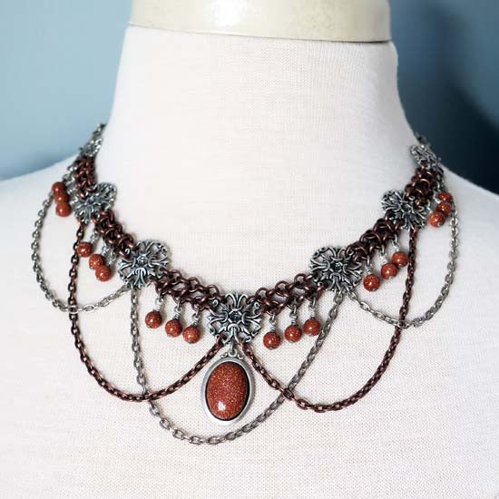 FREYA Statement Necklace with Goldstone Stones