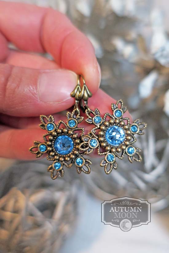 Flurries Collection - Frozen Snow Earrings - Aged Brass