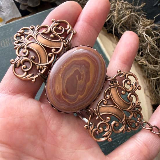 GEMSTONE STATEMENT Bracelet - antique copper w/Autumn Hickoryite