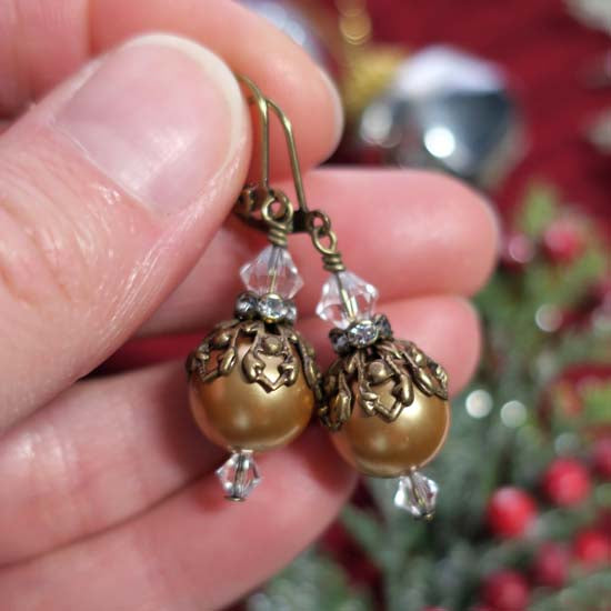 Ornament Earrings - gold with brass