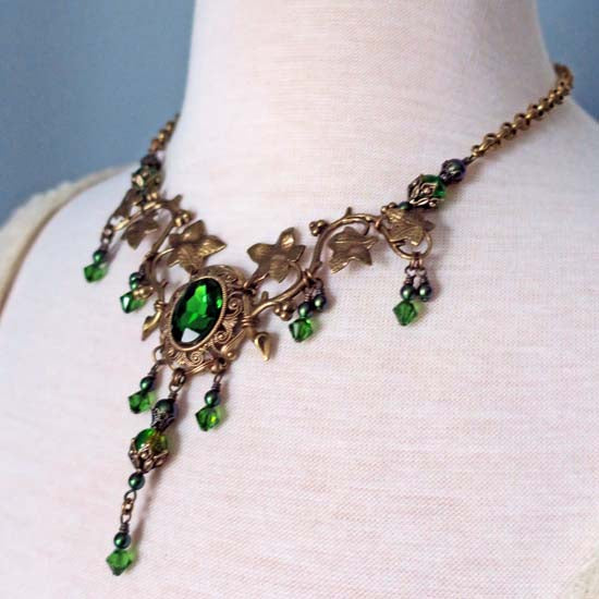 Green Fairy Necklace - aged brass -