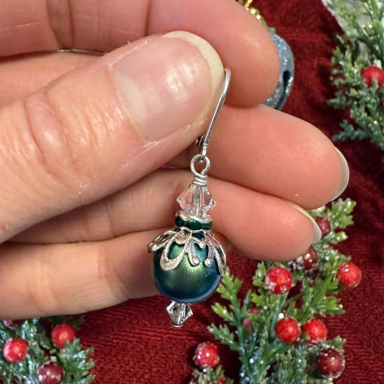 Ornament Earrings - green with silver