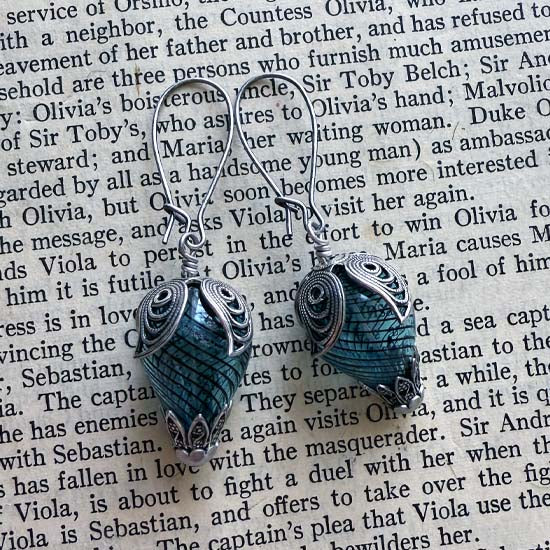 HOT AIR BALLOON Earrings - blue with antique silver