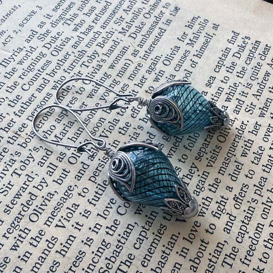 HOT AIR BALLOON Earrings - blue with antique silver