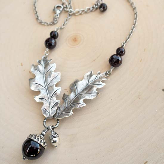 1 Birthstone Oak + Acorn *January/Garnet* - necklace