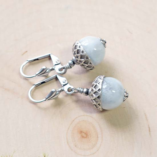 6  Birthstone Oak + Acorn *June/Rainbow Moonstone* - earrings