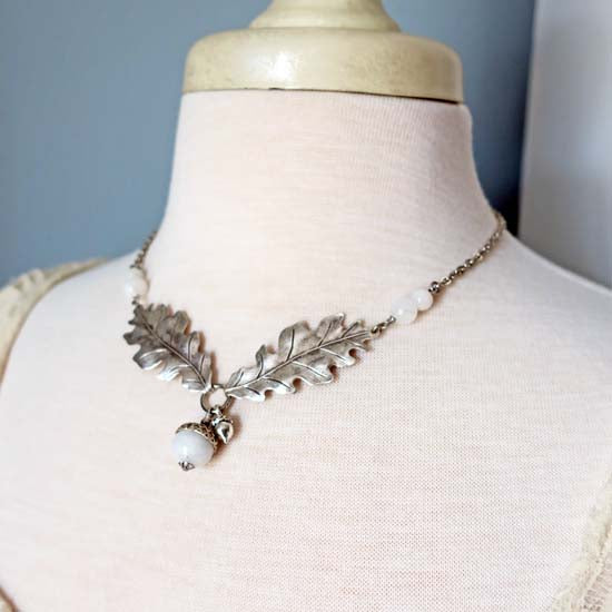 6 Birthstone Oak + Acorn *June/Rainbow Moonstone* - necklace