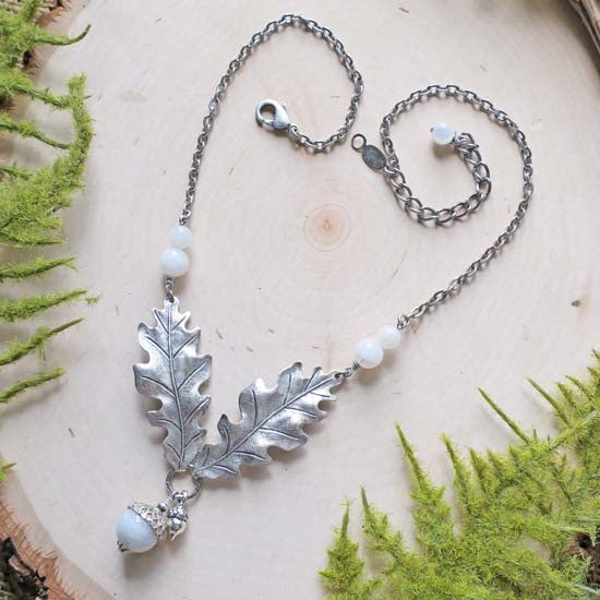 6 Birthstone Oak + Acorn *June/Rainbow Moonstone* - necklace
