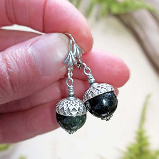 5 Birthstone Oak + Acorn *May/Emerald* - earrings