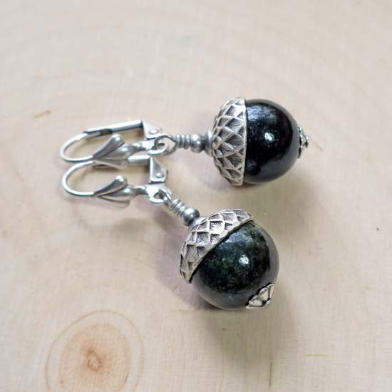 5 Birthstone Oak + Acorn *May/Emerald* - earrings