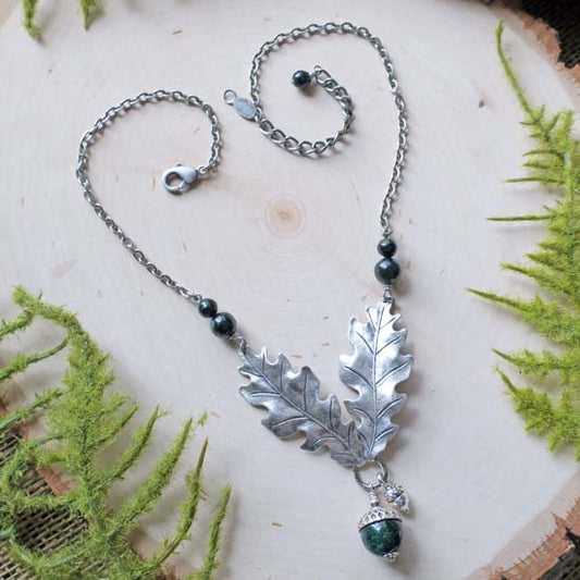 5 Birthstone Oak + Acorn *May/Emerald* - necklace