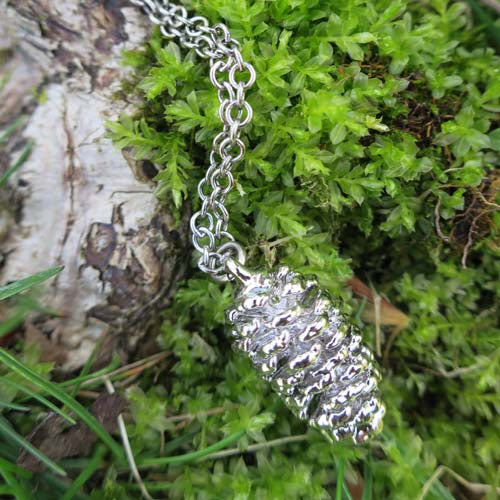 Real Pine Cone Necklace - Fine Silver