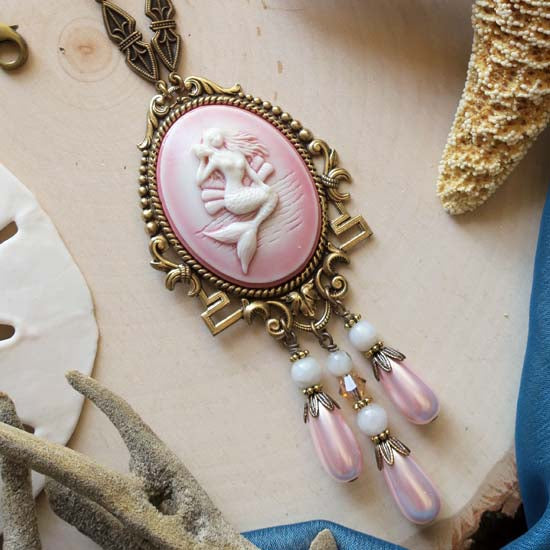 Moonstone Mermaid Necklace - Pink Pearl