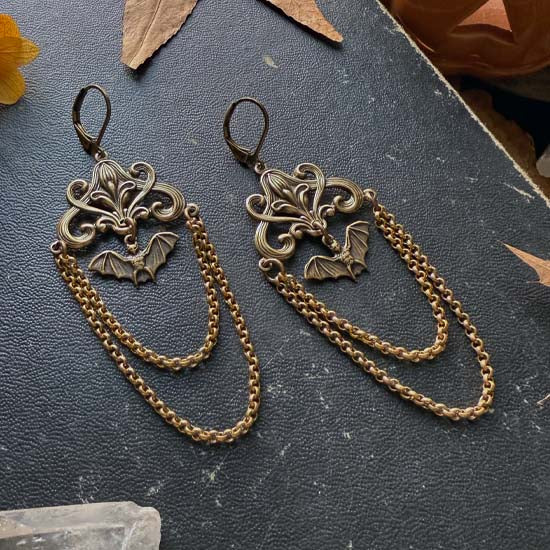 MOONLIT BATS earrings - antique brass