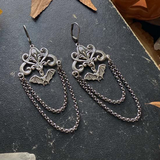 MOONLIT BATS - earrings - antique silver