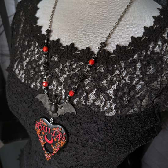 MYSTIC Necklace - red/orange - antique silver