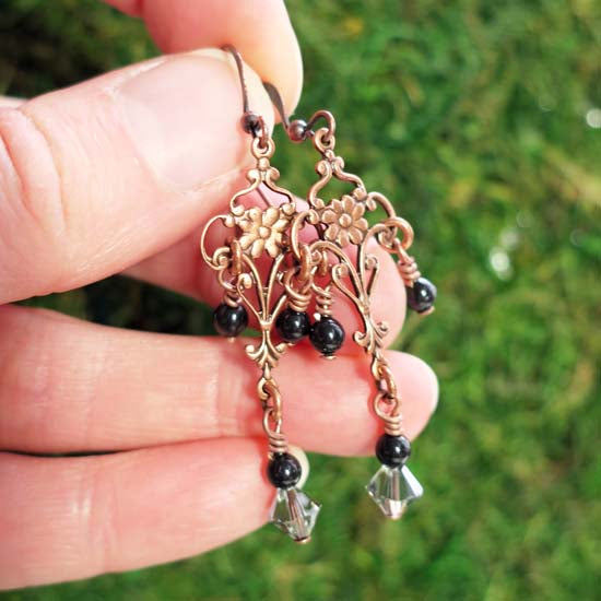 Night Fae Earrings - aged copper -