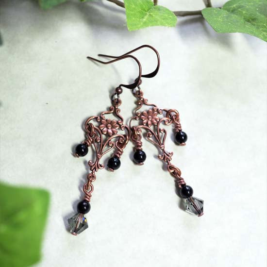 Night Fae Earrings - aged copper -