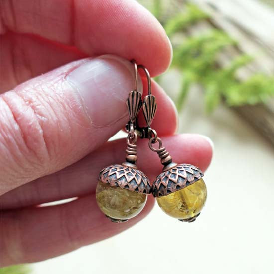 11 Birthstone Oak + Acorn *November/Citrine* - earrings