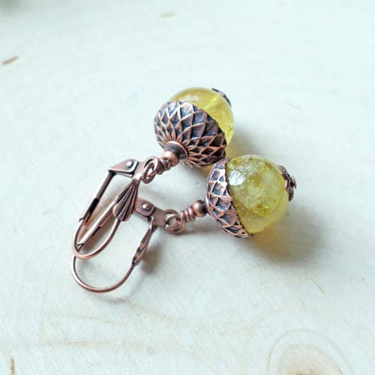 11 Birthstone Oak + Acorn *November/Citrine* - earrings