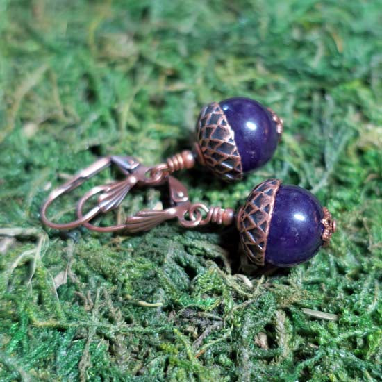 2 Birthstone Oak + Acorn *February/Amethyst* - earrings