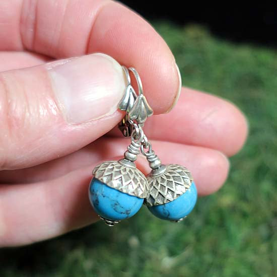 12 Birthstone Oak + Acorn *December/Turquoise* - earrings