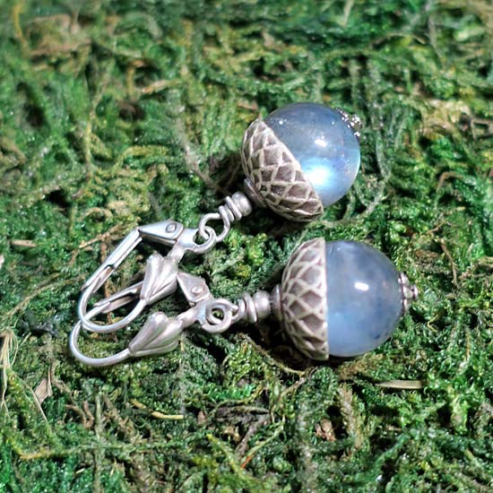 Oak + Acorn Earrings - aged silver w/Labradorite